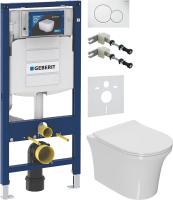 Комплект Унитаз подвесной Bauedge Bau Spectrum PRO безободковый, с микролифтом, белый + Крепления Geberit Duofix 111.815.00.1 к стене + Звукоизоляция + Инсталляция UP 320 111.300.00.5 + Кнопка Sigma 01 115.770.11.5 белая
