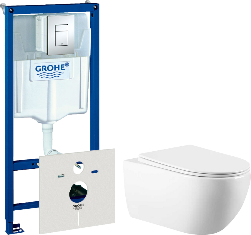 Комплект Унитаз подвесной Vincea Evo VT1-34 + Инсталляция Grohe Rapid SL 38772001 3 в 1 с кнопкой смыва + Шумоизоляция 37131000