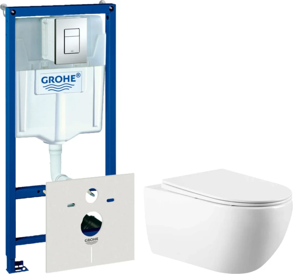 Комплект Унитаз подвесной Vincea Evo VT1-34 + Инсталляция Grohe Rapid SL 38772001 3 в 1 с кнопкой смыва + Шумоизоляция 37131000