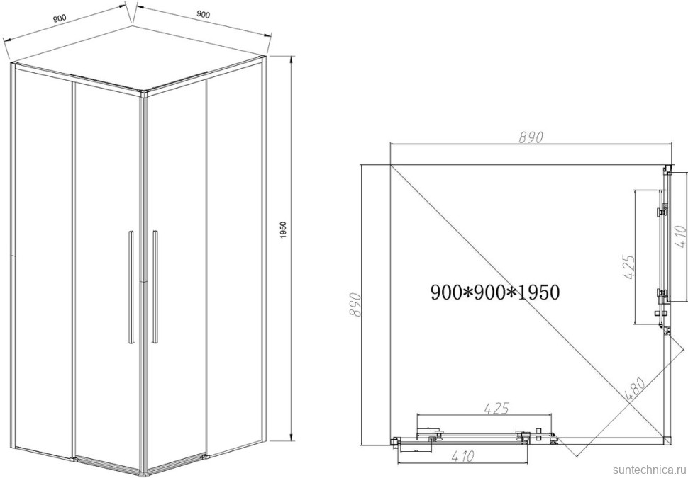 Душевой уголок Vincea Slim-N VSS-4SN900CL 90x90, профиль хром