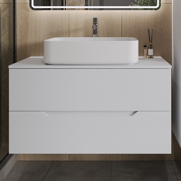 Тумба с раковиной Orange Line 100 подвесная, 2 ящика, матовая белая с раковиной B07-600W