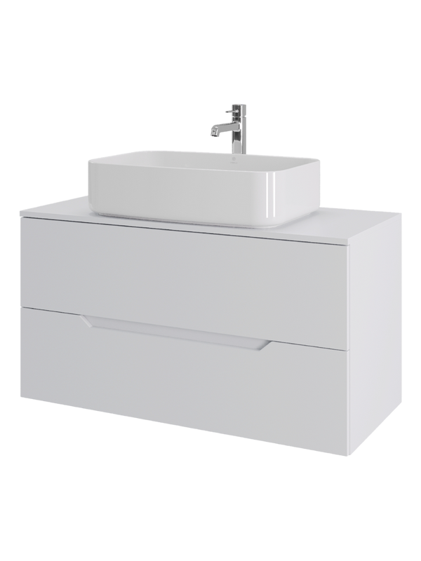 Тумба с раковиной Orange Line 100 подвесная, 2 ящика, матовая белая с раковиной B07-600W