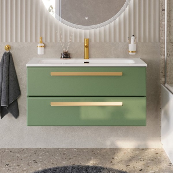 Тумба с раковиной Cezares Eco Cer-N 100 фисташковый софт, раковина Eco 100, ручки сатиновое золото