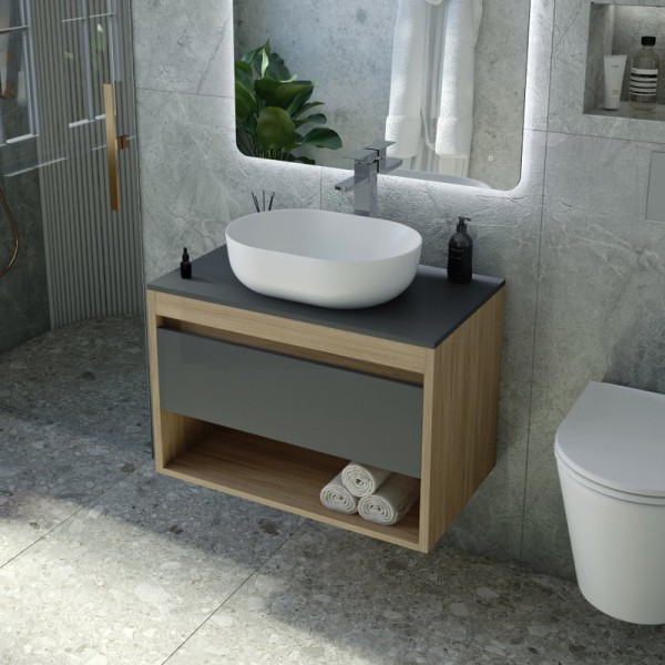 Тумба с раковиной Teymi Ritta 65 дуб эврика, матовый графит, раковина Solli 48