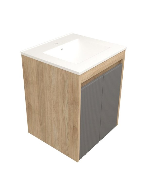 Тумба с раковиной Teymi Netta 50 дуб, графит волна