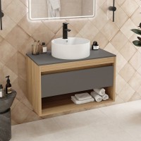 Тумба с раковиной Teymi Ritta 85 дуб эврика, матовый графит, раковина Lina S D40