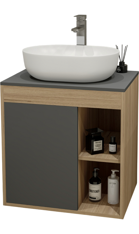 Тумба с раковиной Teymi Nura 60 дуб эврика, матовый графит, раковина Solli 48