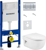 Комплект Унитаз подвесной Roca Meridian + Крышка + Инсталляция Geberit Duofix Delta 458.163.21.1 с кнопкой смыва, хром + Звукоизоляция