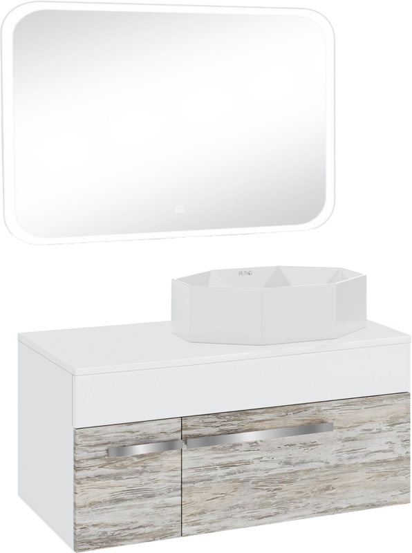 Мебель для ванной комнаты Runo Вудлайн 100 скандинавский дуб, раковина Cristallo 50