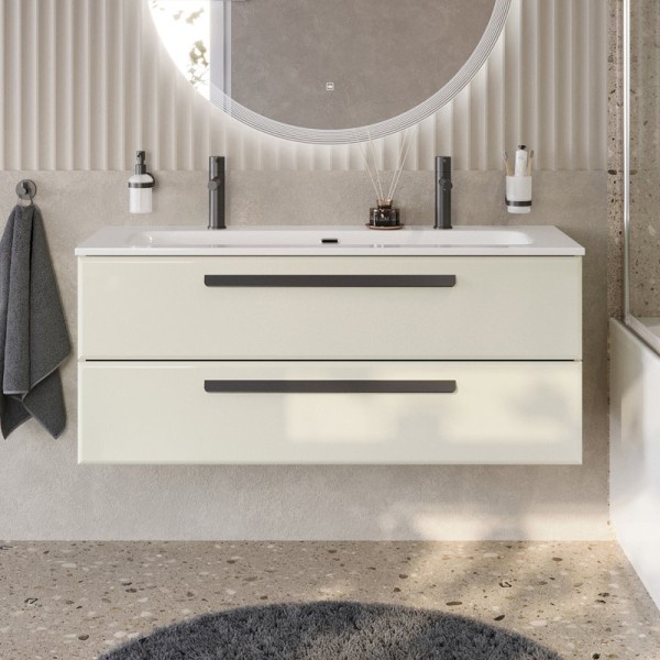 Тумба с раковиной Cezares Eco Cer-N 120 брашированная альпака, раковина Eco 120-1-2, ручки матовые черные