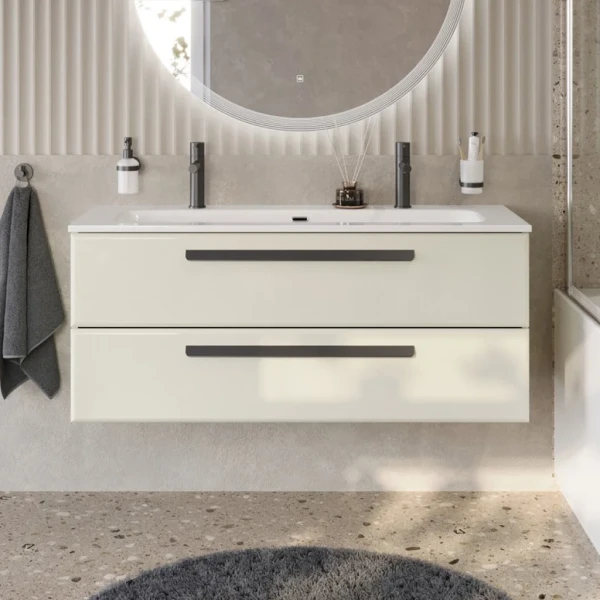 Тумба с раковиной Cezares Eco Cer-N 120 брашированная альпака, раковина Eco 120-1-2, ручки матовые черные