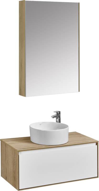 Мебель для ванной комнаты AQUATON Либерти 90 со столешницей дуб эльвезия, раковина Mila 40