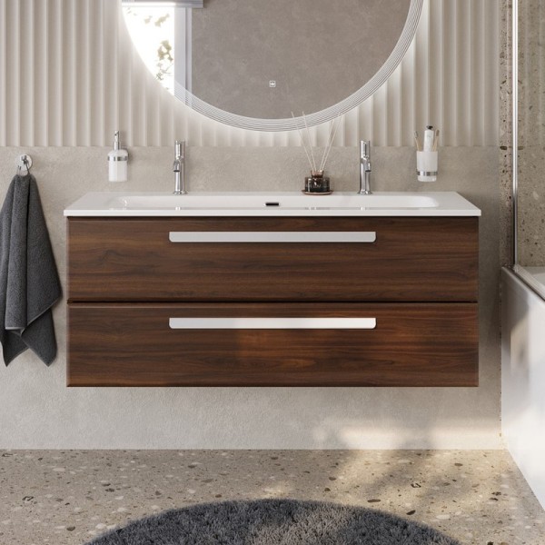 Тумба с раковиной Cezares Eco Cer-N 120 орех шоколад софт, раковина Eco 120-1-2, ручки сатин