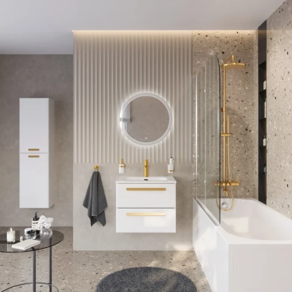 Мебель для ванной комнаты Cezares Eco Cer-N 60 bianco lucido, раковина Eco 60, ручки сатиновое золото