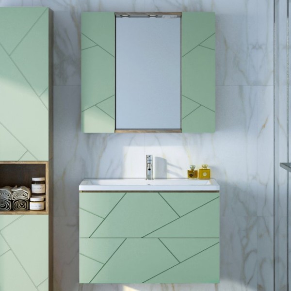 Мебель для ванной комнаты Бриклаер Кристалл 80 фисташка, дуб гранж песочный