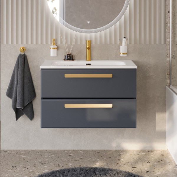 Тумба с раковиной Cezares Eco Cer-N 80 grafito, раковина Eco 80, ручки сатиновое золото