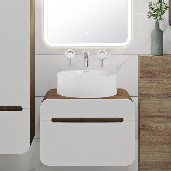 Тумба с раковиной Runo Ницца 60 темное дерево, белая, раковина Palla 40