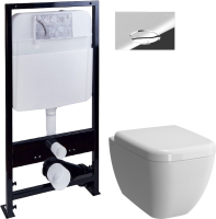 Комплект Унитаз подвесной VitrA Shift 7742B003-0075 белый глянцевый + Крышка 91-003-009 с микролифтом, петли хром + Инсталляция EWRIKA ProLT 0026-2020 + Кнопка 0051 хром