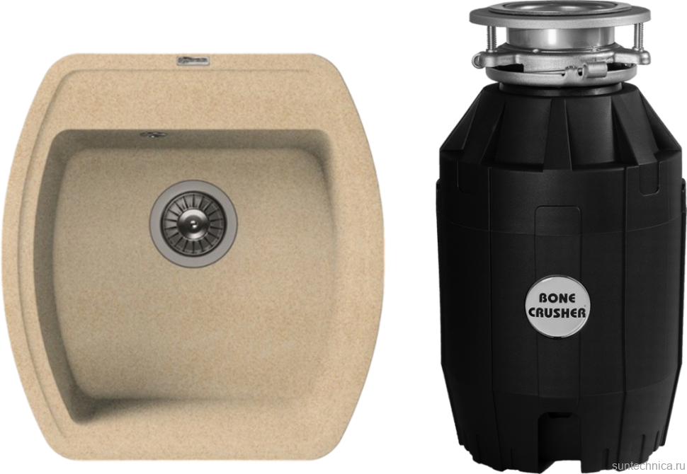 Комплект Мойка Florentina Нире 480 песочный + Измельчитель Bone Crusher BC 810-AS