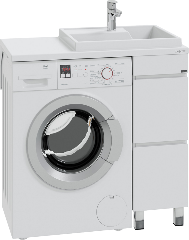 Тумба с раковиной СаНта Марс 29 R под стиральную машину, напольная, 2 ящика, белая