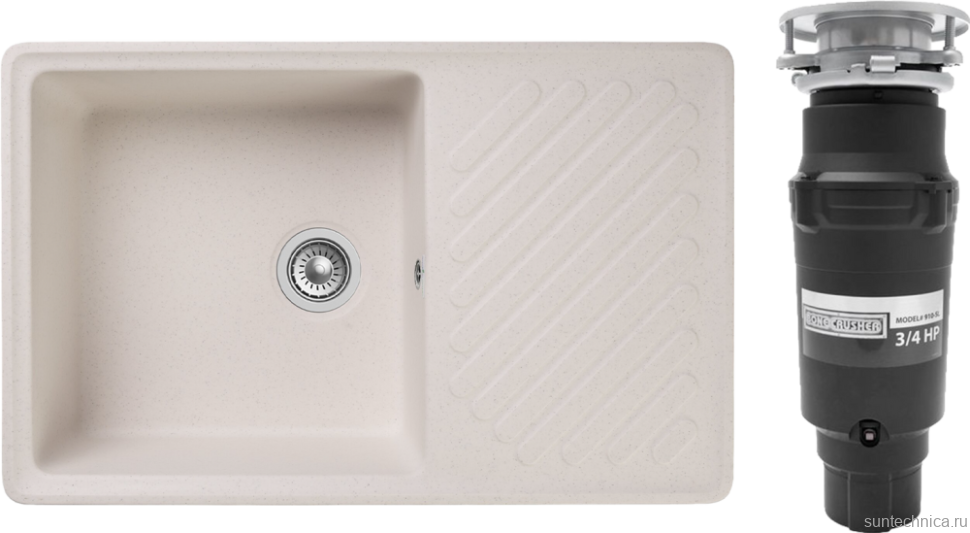 Комплект Мойка GranFest Quarz Z 52 белая + Измельчитель Bone Crusher BC 910-SL-Slim Line