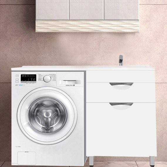 Тумба с раковиной Style Line Жасмин 60 Люкс Plus белая, с бельевой корзиной, для стиральной машины R