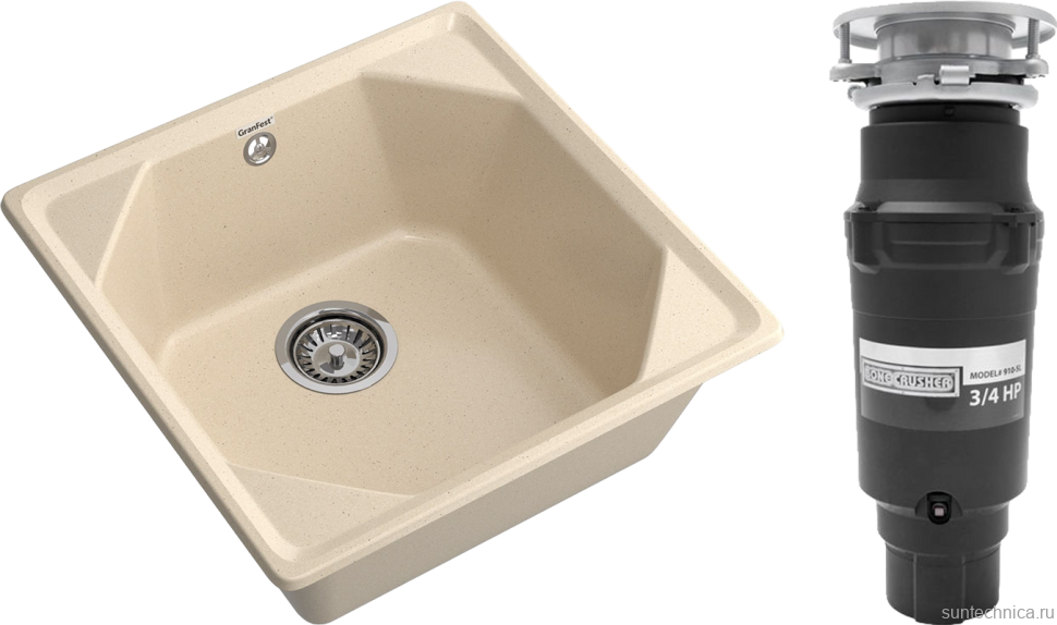 Комплект Мойка GranFest Unique U-500 кашемир + Измельчитель Bone Crusher BC 910-SL-Slim Line
