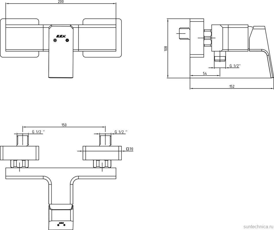 Душевой комплект Смеситель для душа E.C.A. Tiera 102154024EX + Гарнитур 102146029EX