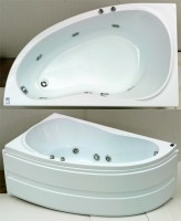 Акриловая ванна Bas Алегра L 150x90 см, угловая, левая, пристенная, с гидромассажем, белая, асимметричная, с каркасом