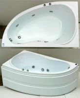 Акриловая ванна Bas Алегра L 150x90 см, угловая, левая, пристенная, с гидромассажем, белая, асимметричная, с каркасом