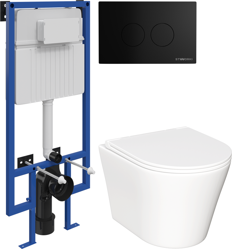 Комплект Унитаз подвесной Ceramicanova Forma CN3011 с микролифтом + Инсталляция STWORKI + Кнопка Хельсинки 500471 черная матовая