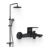 Душевой комплект Смеситель AM.PM Gem F90A10022, черный + Стойка Like F0780222, черная