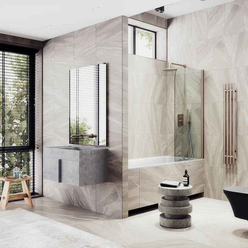 Шторка на ванну Maybahglass MGV-598-2 60x140, профиль бронза, стекло прозрачное