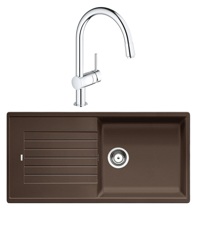 Комплект Мойка Blanco Zia XL 6S 517577 кофе + Смеситель Grohe Minta 3291800E хром