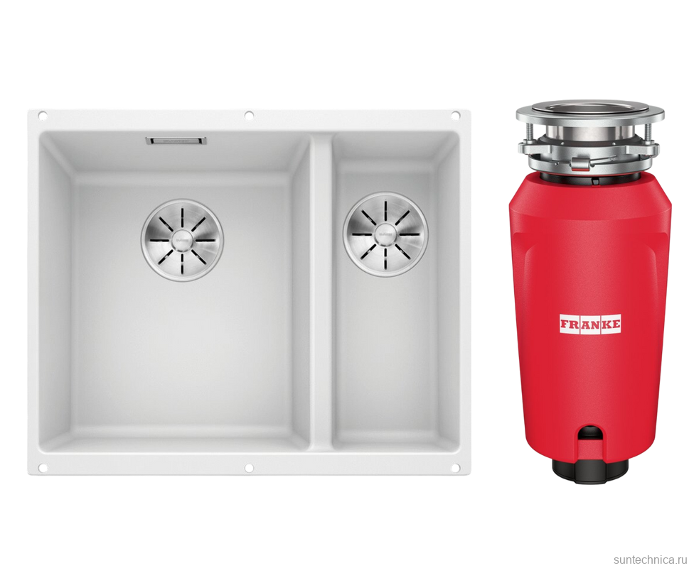 Комплект Мойка Blanco Subline 340/160-U белая, левая + Измельчитель Franke
