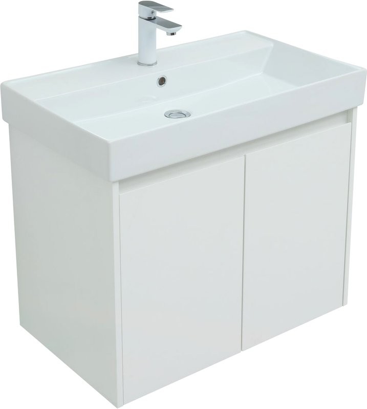 Тумба с раковиной Aquanet Nova Lite 75 белый глянец, с дверками