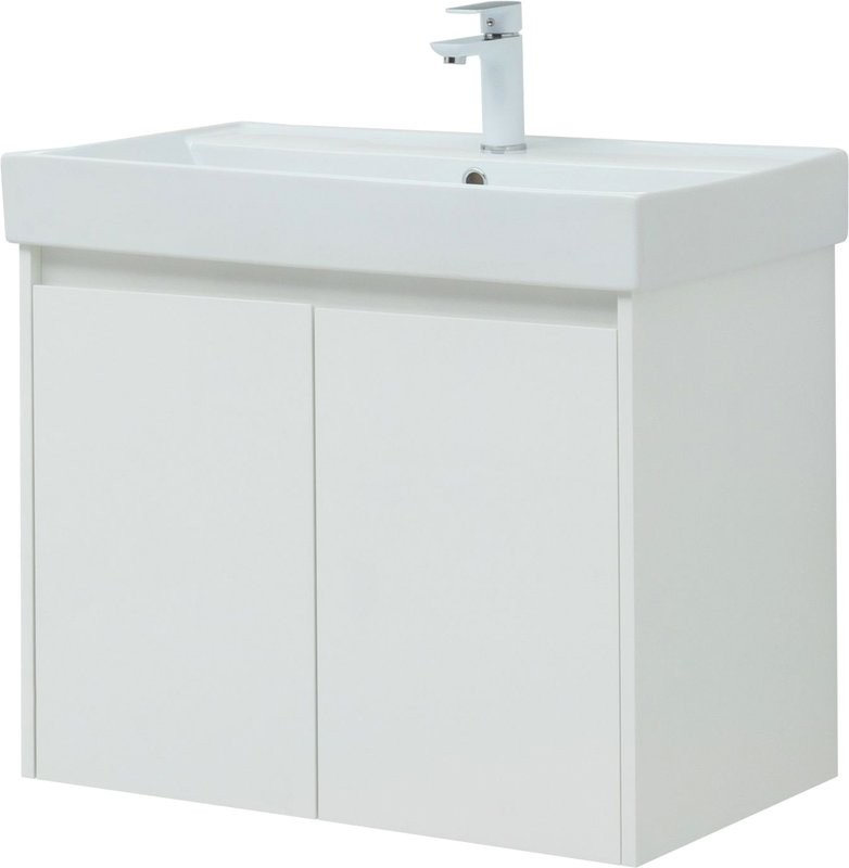 Тумба с раковиной Aquanet Nova Lite 75 белый глянец, с дверками
