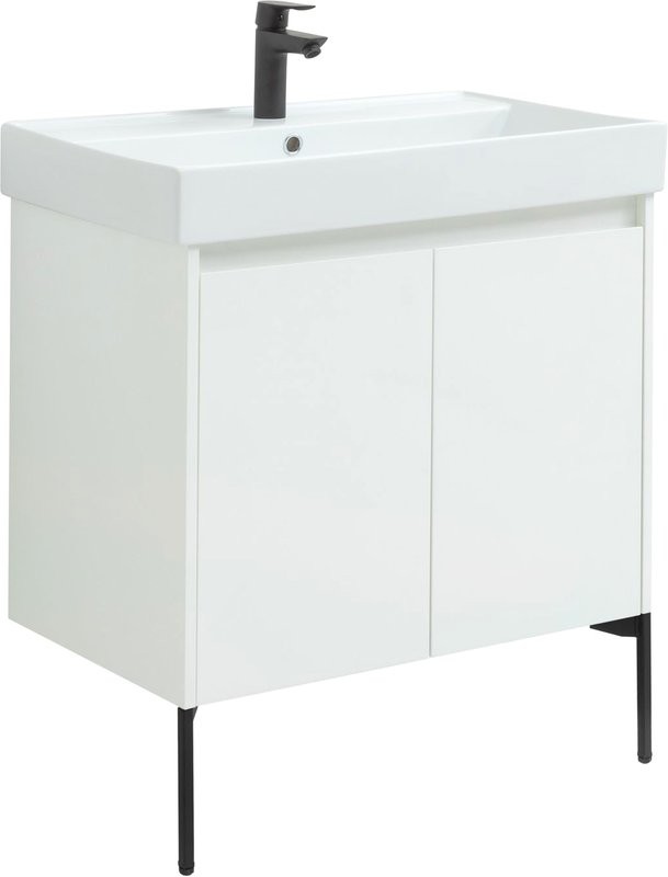 Тумба с раковиной Aquanet Nova Lite 75 белый глянец, с дверками