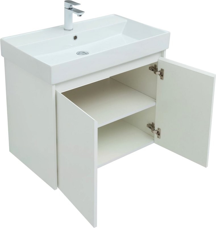 Тумба с раковиной Aquanet Nova Lite 75 белый глянец, с дверками