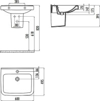 Раковина Creavit Lara 60 глянцевая белая, прямоугольная, с полупьедесталом