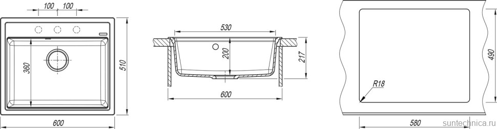 Комплект Мойка Florentina Липси 600 антрацит + Измельчитель KUCHENSTERN Muhle