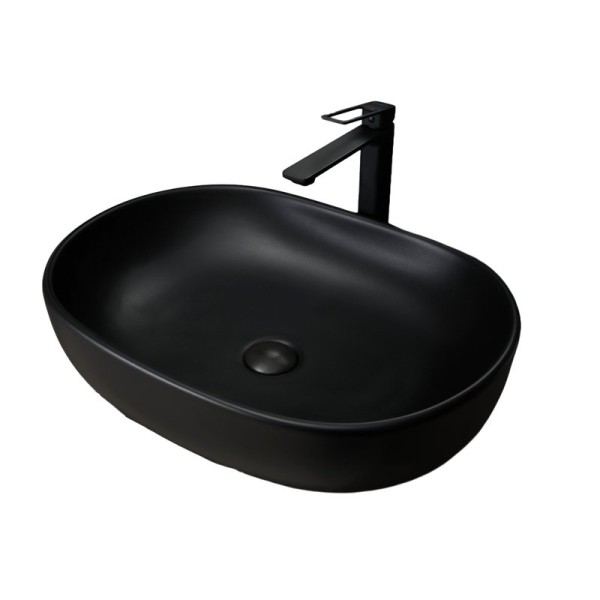 Накладная раковина GID Lago Bm9026a 60 матовая черная, овальная, фаянс