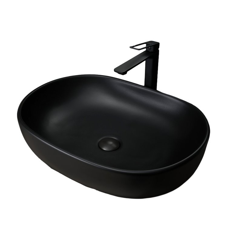 Накладная раковина GID Lago Bm9026a 60 матовая черная, овальная, фаянс