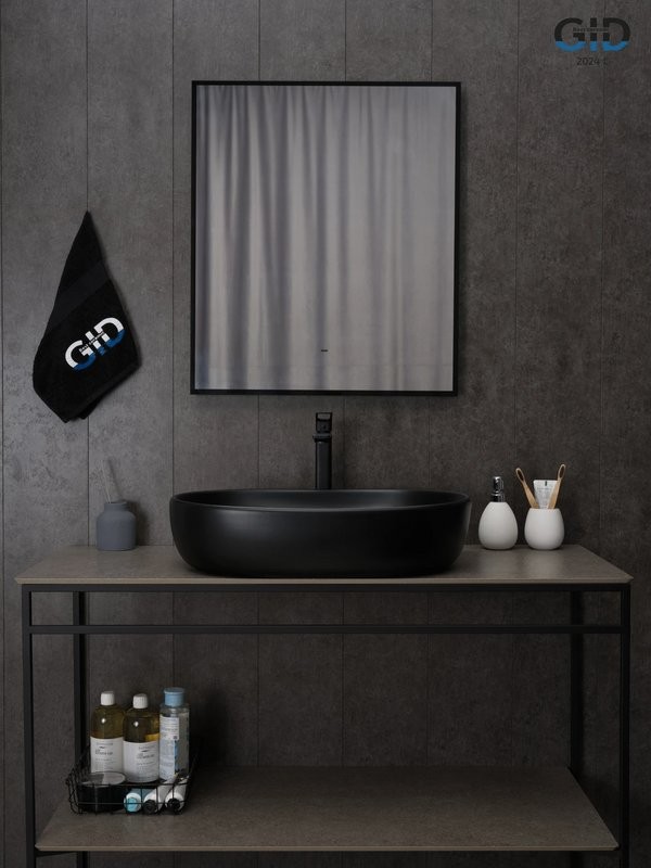 Накладная раковина GID Lago Bm9026a 60 матовая черная, овальная, фаянс