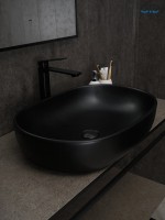 Накладная раковина GID Lago Bm9026a 60 матовая черная, овальная, фаянс