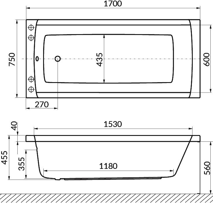 Акриловая ванна Excellent Aquaria WAEX.AQU17.SMART 170x75 см, левая, встраиваемая, с гидромассажем, белая, с каркасом, со сливом-переливом