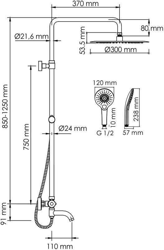 Душевая стойка Wasserkraft Berkel A188.116.101.010.CH Thermo с термостатом, хром