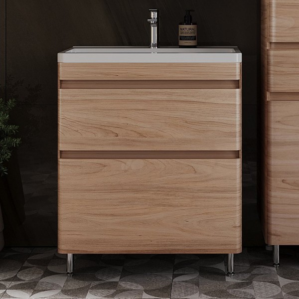 Тумба с раковиной Style Line Атлантика 70 Люкс Plus, напольная, ясень перламутр