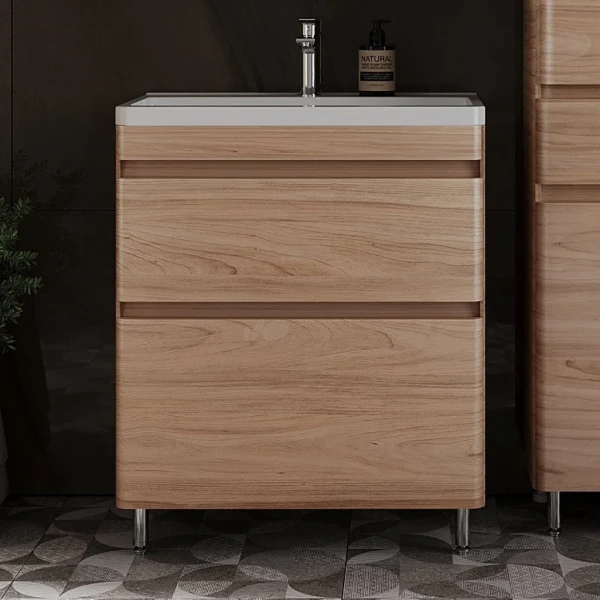 Тумба с раковиной Style Line Атлантика 70 Люкс Plus, напольная, ясень перламутр