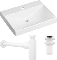 Комплект Раковина Lavinia Boho Bathroom Sink 33311012 + Донный клапан Wellsee Drainage System 182138000 матовый белый + Сифон 182108000 белый